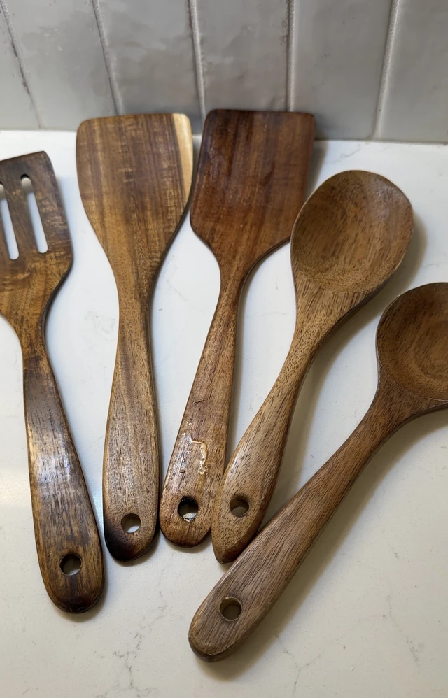 Alt view image 4 of 6 - Wooden Spoons for Cooking Kitchen Utensil Set Non Toxic Acacia Wood Spatula