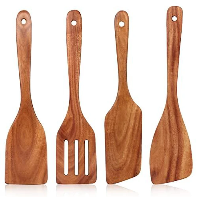 Alt view image 2 of 6 - Non Toxic Wooden Spatula for Cooking Utensil Set Teak Kitchen Cooking Spoon