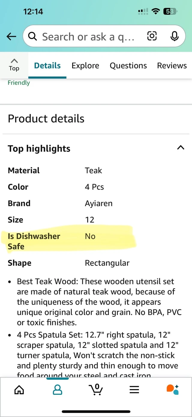 Alt view image 6 of 6 - Non Toxic Wooden Spatula for Cooking Utensil Set Teak Kitchen Cooking Spoon