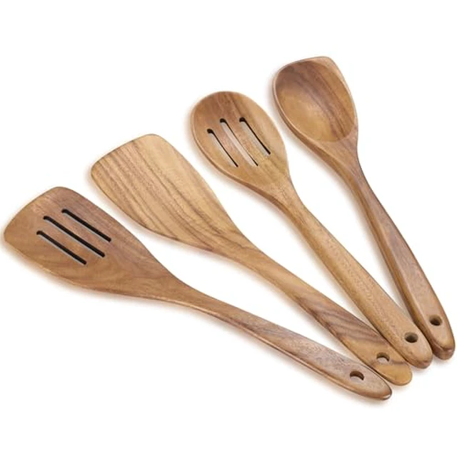 Alt view image 2 of 6 - Wooden Spoons for Cooking, Acacia Wood Kitchen Utensils Set 4-Piece