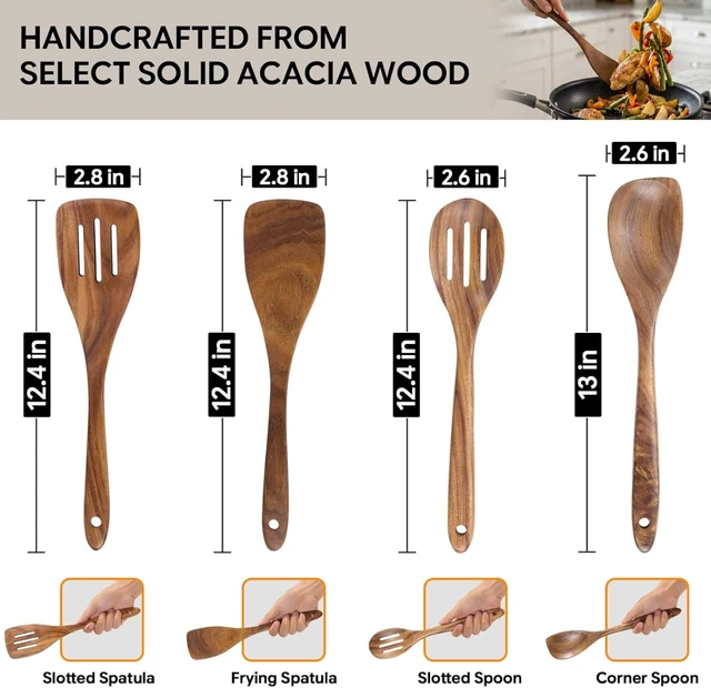 Alt view image 4 of 6 - Wooden Spoons for Cooking, Acacia Wood Kitchen Utensils Set 4-Piece