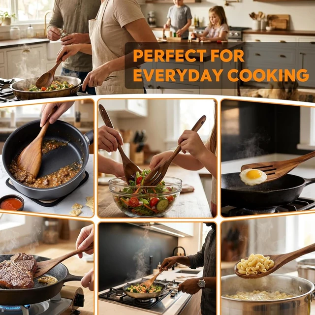 Alt view image 5 of 6 - Wooden Spoons for Cooking, Acacia Wood Kitchen Utensils Set 4-Piece