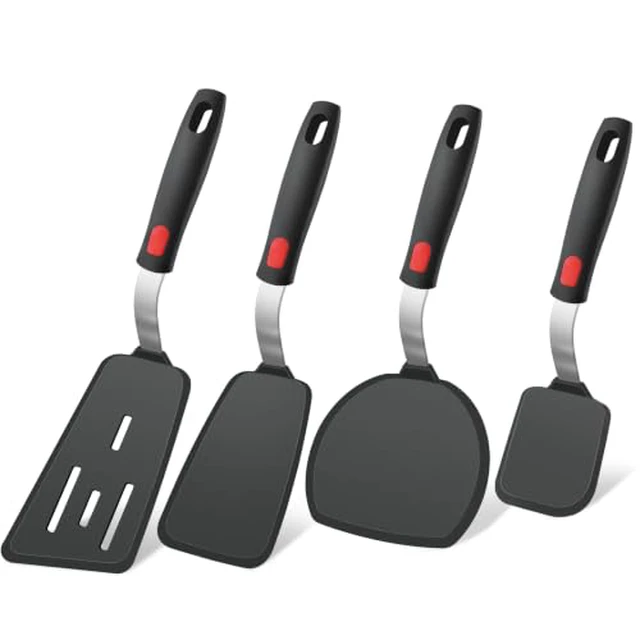 Alt view image 2 of 6 - 4Pcs Silicone Spatula Turner Set, Heat Resistant Silicone Spatula for Nonstick Cookware, BPA Free Kitchen Cooking Utensils Set, Flexible Spatula Turner for Flipping Eggs, Burger, Fish, Pancake
