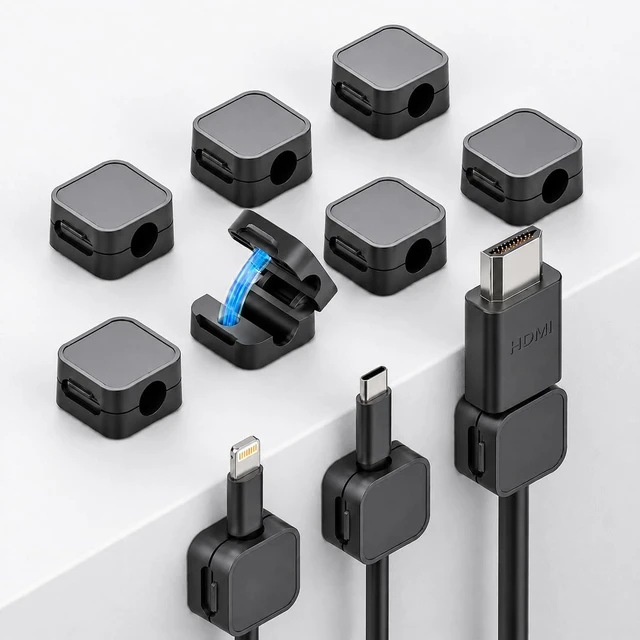 Main image of 10 Pack Cord Organizer, Magnetic Cable Management, Cord Holder for Desk, Adhesive Cable Clips Wire Keeper for Nightstand, Home, Office, Desktop, Car, Wall (Black)