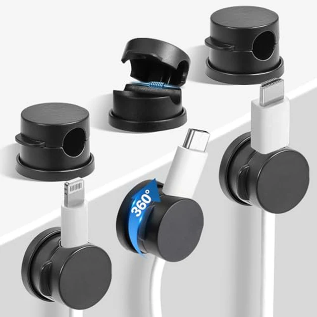 Alt view image 2 of 4 - 6PC Cord Organizer Holder for Desk, New 360° Rotatable Spring Cable Clips
