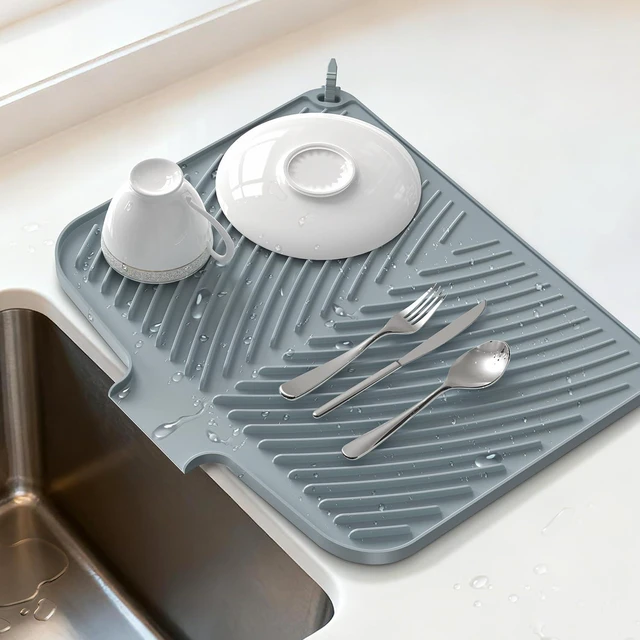 Main image of Dish Drying Mat for Kitchen Counter, Silicone Dish Drainers Pad, Non-Slip Under Sink Dish Drying Rack, Heat Resistant Small Stone Drying Board (17" x 14.5",Gray)