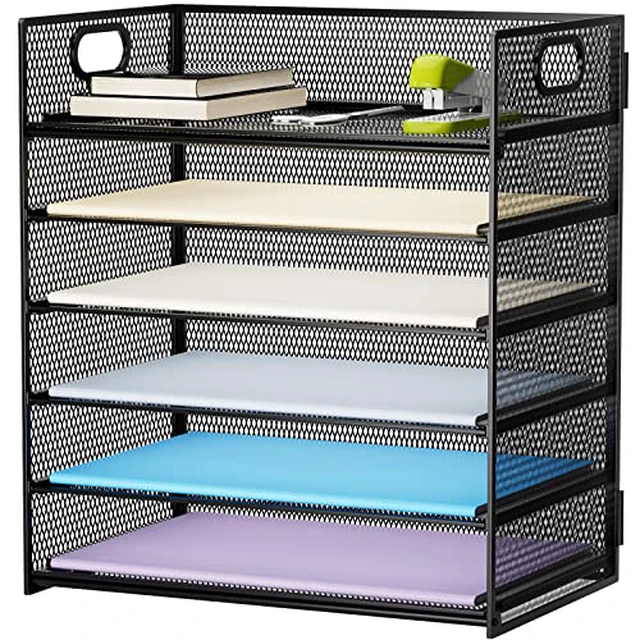 Alt view image 2 of 5 - 6 Tier Paper Organizer Letter Tray - Mesh Desk File Organizer with Handle, Paper Sorter Organizer for Letter/A4 Office File Folder Holder - Black