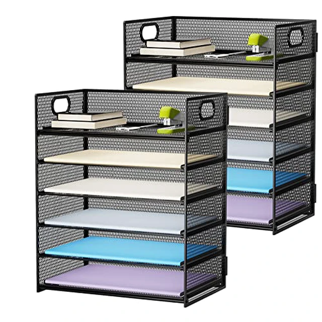Alt view image 4 of 5 - 6 Tier Paper Organizer Letter Tray - Mesh Desk File Organizer with Handle, Paper Sorter Organizer for Letter/A4 Office File Folder Holder - Black