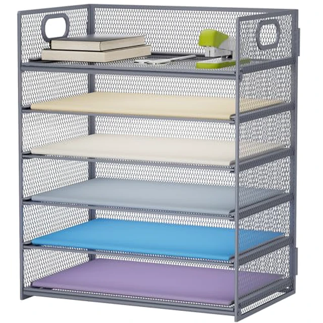 Alt view image 5 of 5 - 6 Tier Paper Organizer Letter Tray - Mesh Desk File Organizer with Handle, Paper Sorter Organizer for Letter/A4 Office File Folder Holder - Black
