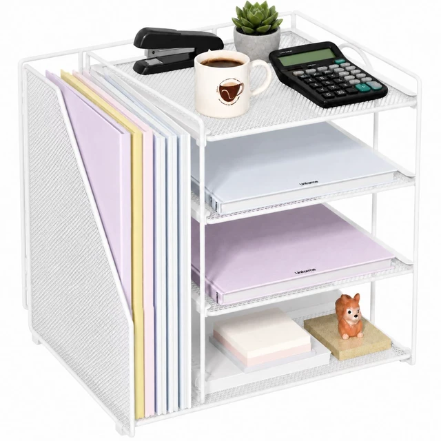 Main image of White Desk Organizer and Accessories, 4-Tier Paper Organizer for Desk, Office Accessories & Workspace Organizers and Desktop Storage for Office Supplies (White)