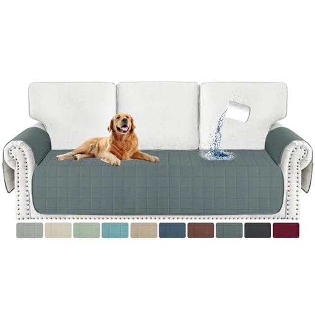 Alt view image 4 of 6 - Waterproof Couch Cover for Pets Dogs Washable, Quilted Sofa Seat Covers Washable for 3 Cushion Couch, Non-Slip Slipcover Furniture Protector with Side Pockets (Sofa, Black)