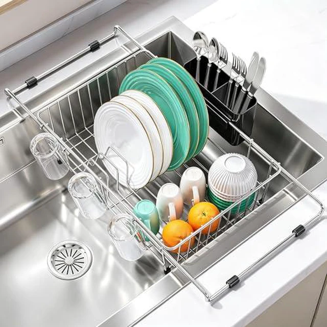 Alt view image 2 of 6 - Expandable in-Sink or Over-Sink Dish Drying Rack, 14.5"-18",Silver