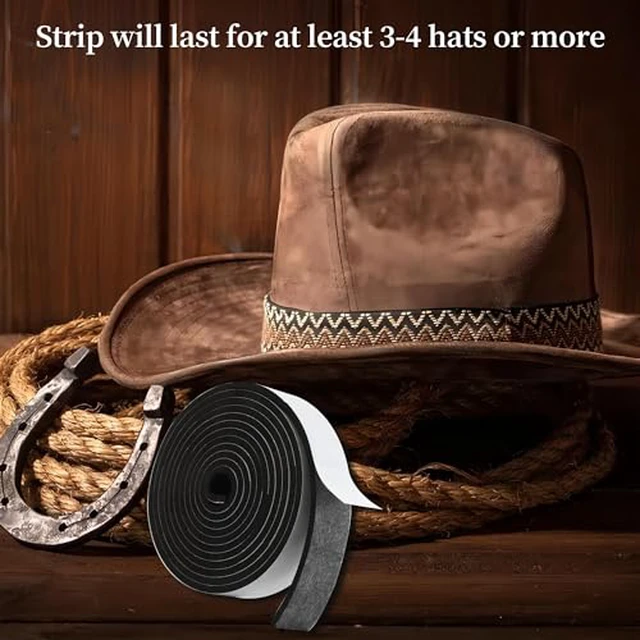 Alt view image 5 of 5 - Hat Tape Roll 80" Hats Size Reducer Insert Foam Filler Cap Sizing Tape Self Adhesive for Hard Hat, Graduation Cap, Cowboy, Fedora, Baseball Caps, Pana, Straw, Western (Black)