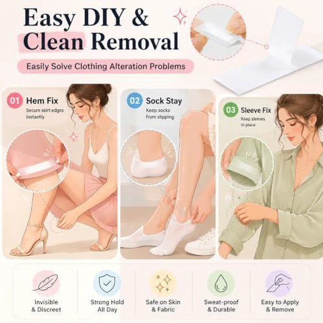 Alt view image 6 of 6 - 100 PCS Double Sided Body Tape Invisible Fashion Tape for Strapless Clothes