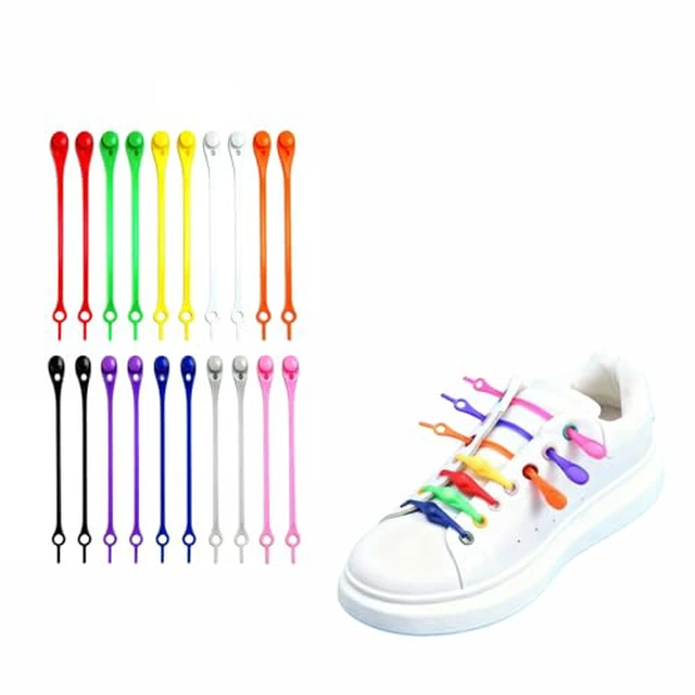 Alt view image 2 of 2 - Elastic No-Tie Shoelaces for Sneakers | 20-Pack Vibrant Color Silicone Shoe Laces for Adults, Teens | Easy Lock Slip-On Conversion Kit for Athletic Shoes, Fashion Sneakers (10 Colors)