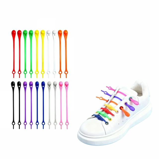 Main image of Elastic No-Tie Shoelaces for Sneakers | 20-Pack Vibrant Color Silicone Shoe Laces for Adults, Teens | Easy Lock Slip-On Conversion Kit for Athletic Shoes, Fashion Sneakers (10 Colors)