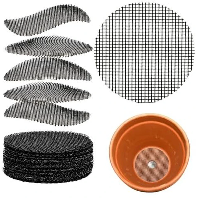 Alt view image 2 of 3 - 50 Plant Pots Hole Mesh Pad - MAQIHAN Flower Pot Mesh Mat Terrarium Potting Eye Mesh Mats Pot Substrate Barrier 2 Inch Net Bonsai Gardening Grid Ceramic Drainage Hole Mesh Screen Prevent Soil Leaking