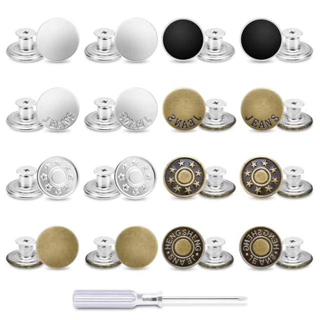 Alt view image 3 of 6 - 24 Pcs 17mm Jeans Button Replacement, Metal Buttons for Jeans No-Sew Nailess Removable Button for Jacket Coat, Loose Jeans, Pants DIY Sewing Replacement (Black)