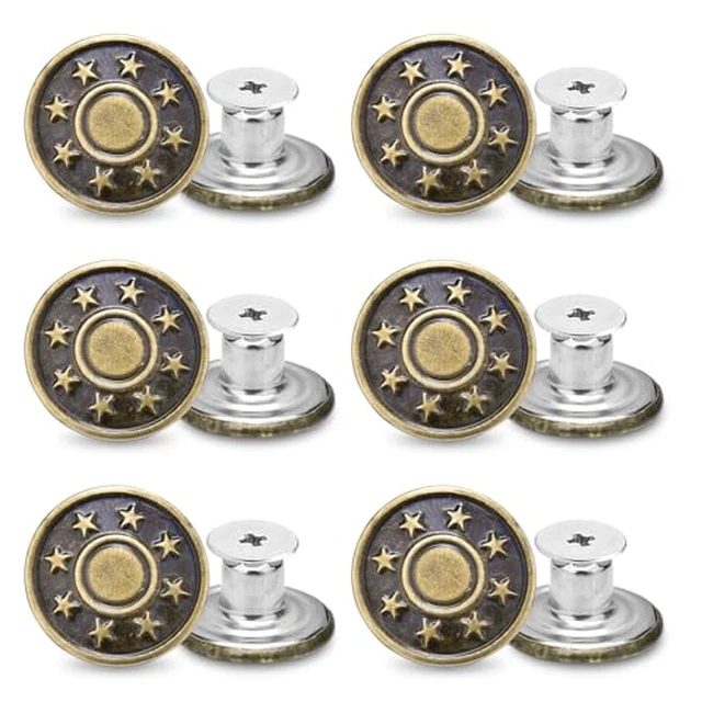 Alt view image 5 of 6 - 24 Pcs 17mm Jeans Button Replacement, Metal Buttons for Jeans No-Sew Nailess Removable Button for Jacket Coat, Loose Jeans, Pants DIY Sewing Replacement (Black)