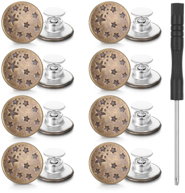 Main image of 8 Pcs Metal Button for Jeans Repair Kit, 17mm No-Sew Buttons for Clothes Pants Jeans Button Replacement Buttons Repair Kit with Thread Rivets & Screwdriver