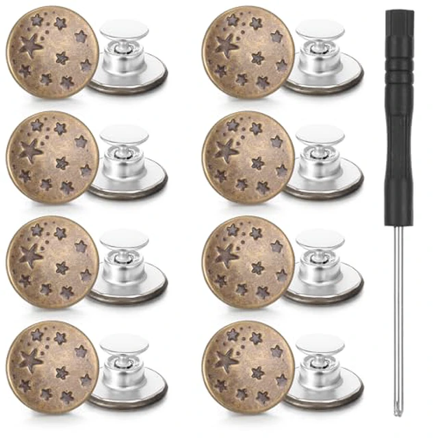 Alt view image 2 of 2 - 8 Pcs Metal Button for Jeans Repair Kit, 17mm No-Sew Buttons for Clothes Pants Jeans Button Replacement Buttons Repair Kit with Thread Rivets & Screwdriver