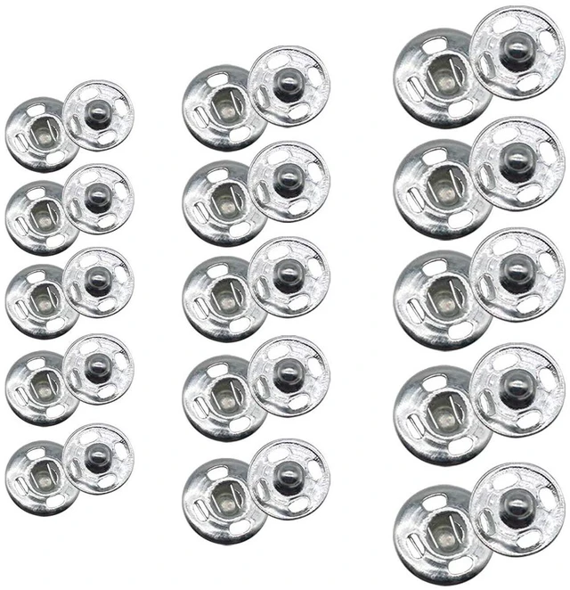 Main image of 120 Sets 3 Sizes Sew On Snap Buttons Metal Fastener Press for Sewing Clothing Silvery (8mm 10mm 13mm)
