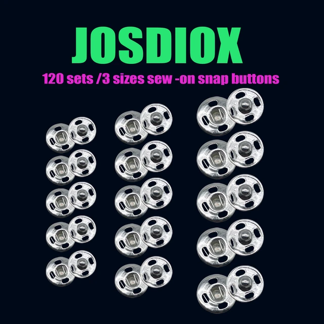 Alt view image 3 of 3 - 120 Sets 3 Sizes Sew On Snap Buttons Metal Fastener Press for Sewing Clothing Silvery (8mm 10mm 13mm)