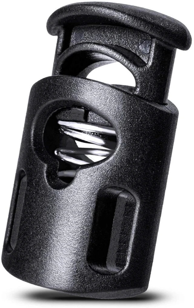 Main image of Plastic Cord Locks Single Hole Spring Toggle Stopper Cord Stops Fastener Toggles for Shoelaces, Drawstrings, Paracord, Bags, Clothing, and More (10Pcs, Black)