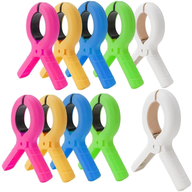 Main image of Towel Clips for Beach Chair, 10 PCS Large Beach Towel Clips for Pool Cruise Boat Lounge Chair, Plastic Clothes Pins, Heavy-Duty Beach Chair Chips for Pool Beach Cruise Essentials Must Haves, 5 Colors