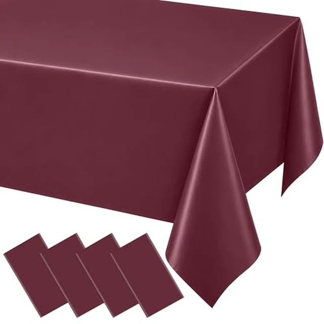 Alt view image 3 of 6 - WNINK 2 Pack Burgundy Disposable Plastic Tablecloths, Waterproof Rectangle Table Covers 54 x 108 Inch, Party Tablecloth for Birthday Party, Baby Shower, Wedding, Holiday and Event Decorations