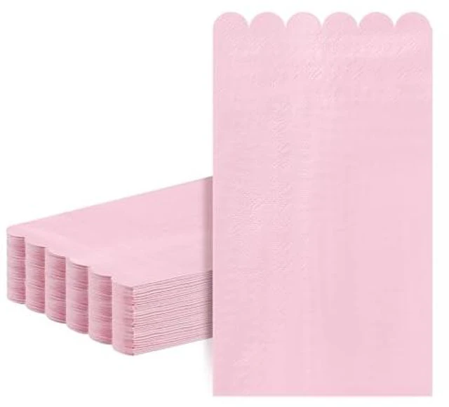 Alt view image 2 of 7 - 36 Pcs Pink Napkins; 2-ply Light Pink Dinner Napkins; Scalloped Paper Napkin for Wedding, Dinner, Birthday, Bridal Shower, Valentines Party Supplies; Bathroom Napkin Guest Disposable