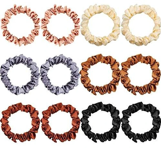 Alt view image 2 of 5 - 12 Pcs Small Satin Scrunchies Bulk Silk Hair Ties for Women, Multicolor