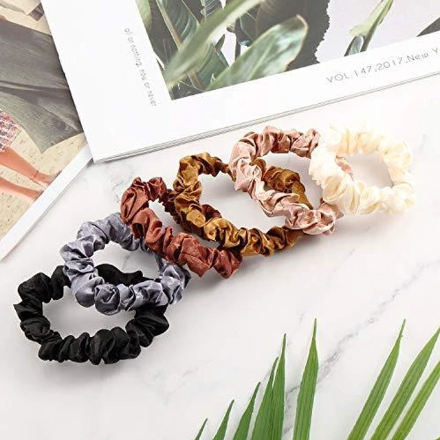 Alt view image 3 of 5 - 12 Pcs Small Satin Scrunchies Bulk Silk Hair Ties for Women, Multicolor