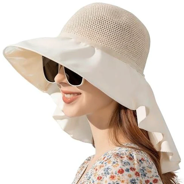 Alt view image 2 of 2 - Mesh UV Protection Sun Hat, Women Wide Brim Breathable Bucket Fishing Hat with Neck Flap for Outdoor Hats