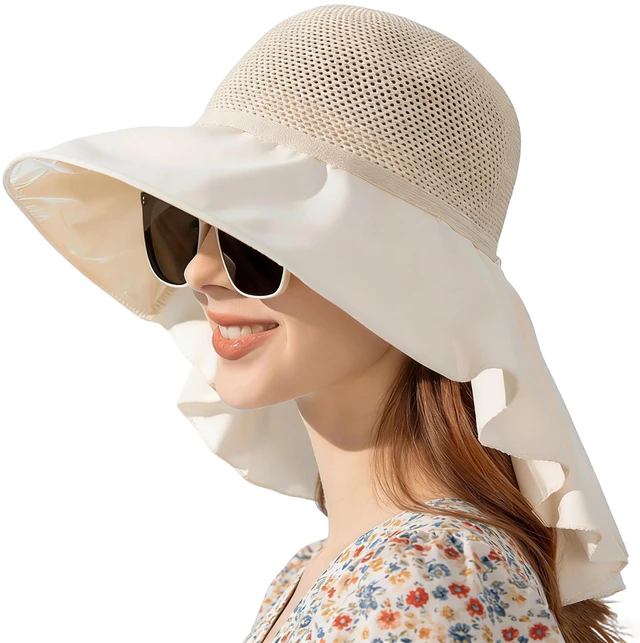 Main image of Mesh UV Protection Sun Hat, Women Wide Brim Breathable Bucket Fishing Hat with Neck Flap for Outdoor Hats