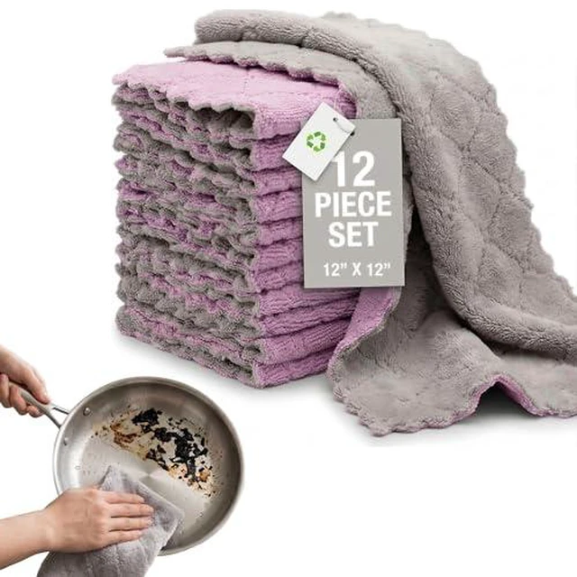 Alt view image 2 of 6 - 12 Pack Dish Cloths, Double-Sided Coral Fleece Kitchen Washcloths