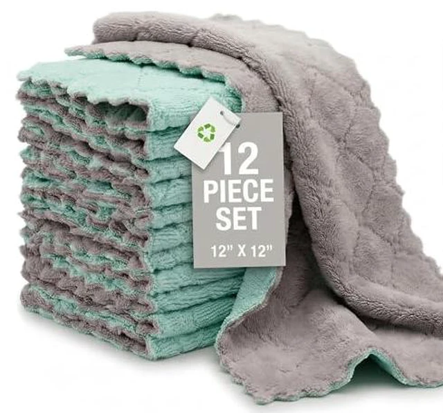 Alt view image 3 of 6 - 12 Pack Dish Cloths, Double-Sided Coral Fleece Kitchen Washcloths
