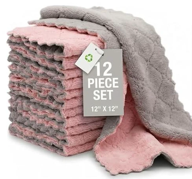 Alt view image 4 of 6 - 12 Pack Dish Cloths, Double-Sided Coral Fleece Kitchen Washcloths