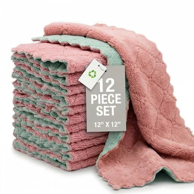Alt view image 5 of 6 - 12 Pack Dish Cloths, Double-Sided Coral Fleece Kitchen Washcloths