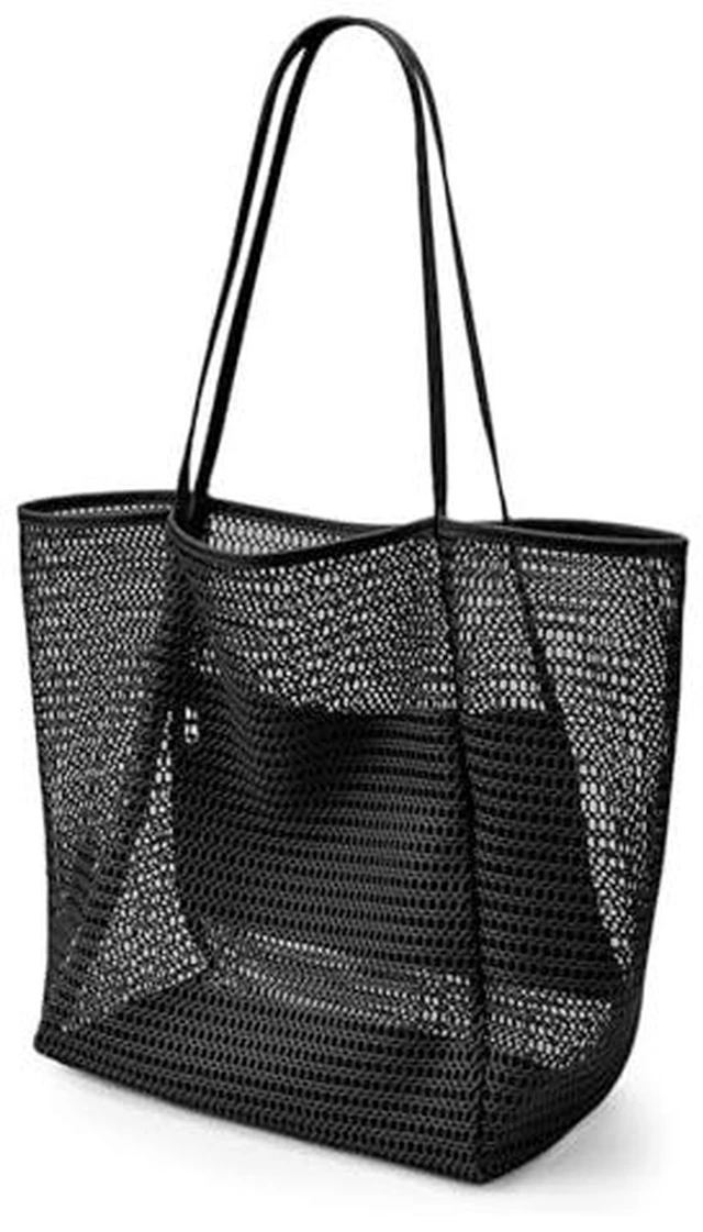 Alt view image 2 of 5 - Large Mesh Beach Tote Bag, Foldable Summer Handbag, Tan