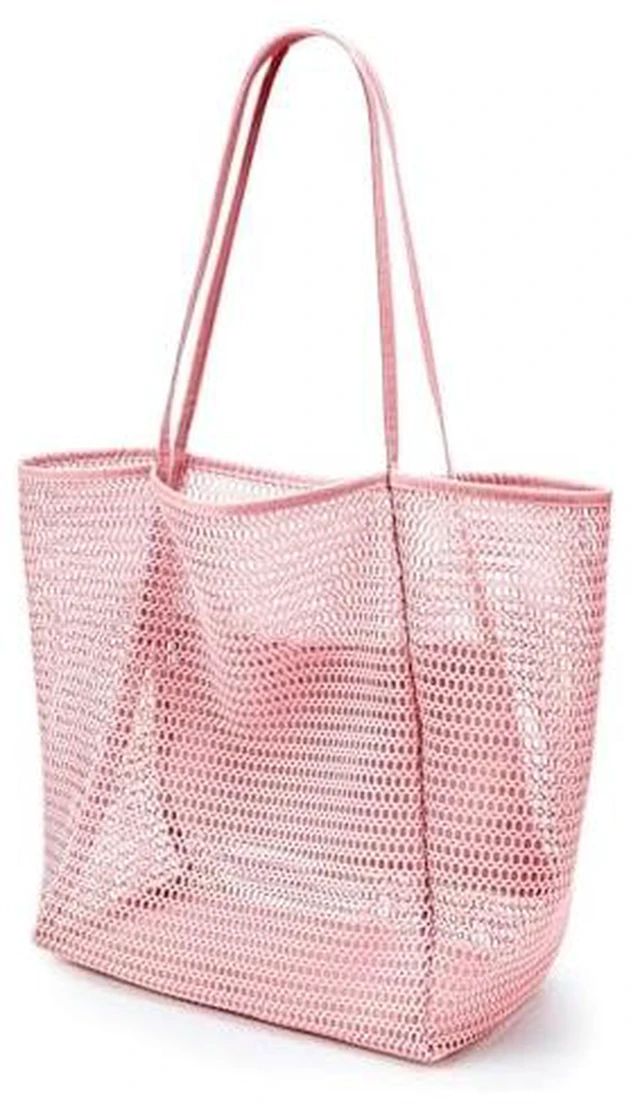 Alt view image 4 of 5 - Large Mesh Beach Tote Bag, Foldable Summer Handbag, Tan