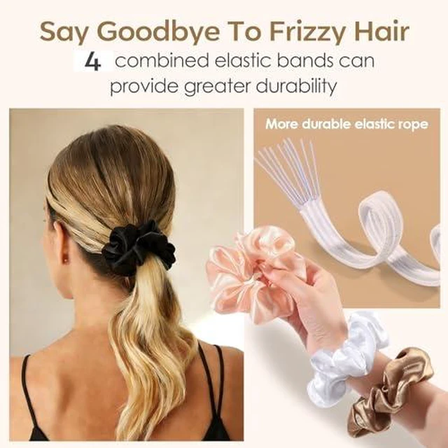 Alt view image 3 of 7 - Satin Scrunchies for Women,Silk Hair Ties Fashion Soft Ties and Bands,Elastic Ponytail Holders No Damage Hair Accessories Thick Hair Styling - 20 Pcs Dark Color