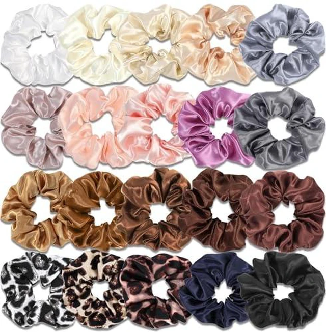 Alt view image 2 of 7 - Satin Scrunchies for Women,Silk Hair Ties Fashion Soft Ties and Bands,Elastic Ponytail Holders No Damage Hair Accessories Thick Hair Styling - 20 Pcs Dark Color