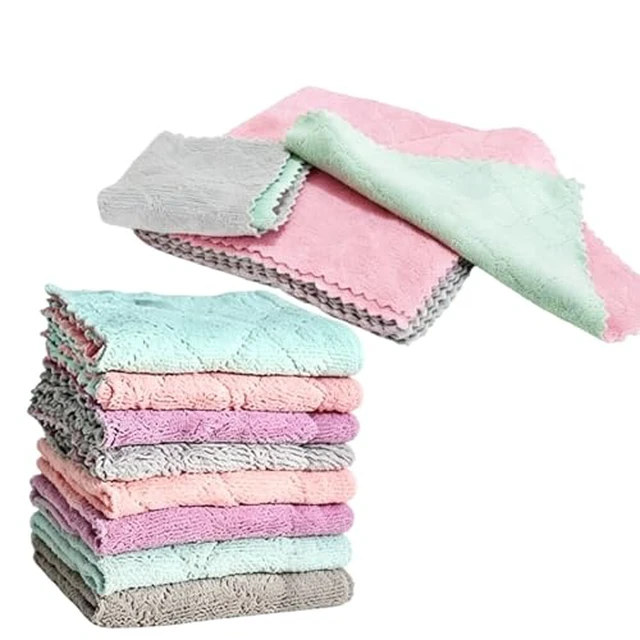Alt view image 2 of 2 - 9.5 Inches Microfiber Cleaning Cloths Reusable Absorbent Coral Velvet Dish Towels Lint Free Multi Purpose Kitchen Cleaning Rags 10 Pieces