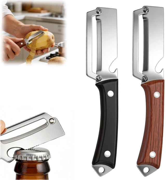 Main image of 2PCS Multifunctional Vegetable Peeler for Kitchen, Premium Vegetable Peeler with Wooden Handle and Bottle Opener, Stainless Steel Blade Kitchen Tool for Fruit Apple Potato Pumpkin Papaya