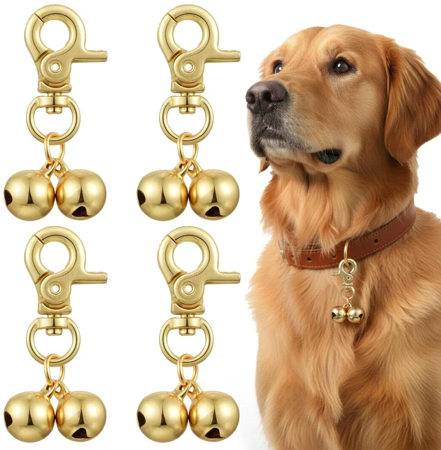 Main image of 4pcs Bell for Dog Collar, Gold Dog Collar Charms, Cute Dogs Bells with Snap Clips, Pet Pendant Accessories for Anti-Lost Training, Gifts for Dogs Cat Lovers