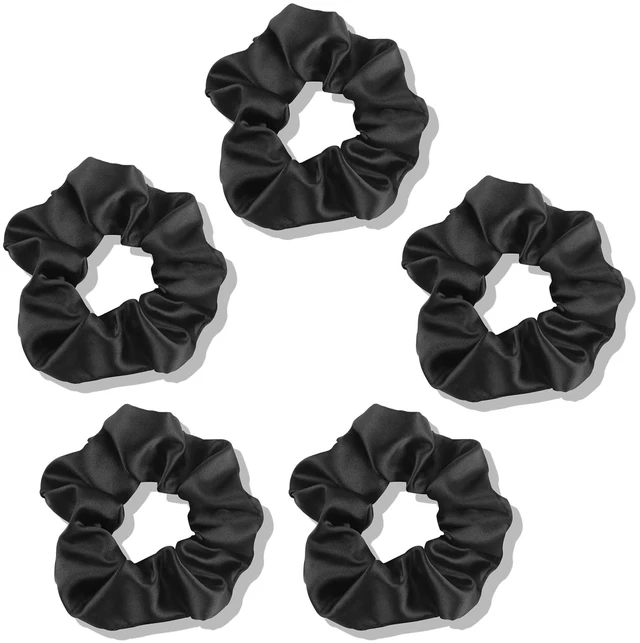 Main image of Satin Scrunchies for Women, 5 PCS Black Silky Hair Ties for Hair Sleep - No Crease Hair Ties - Frizz-Free, Gentle Elastic Hair Bands for Thick & Thin Hair