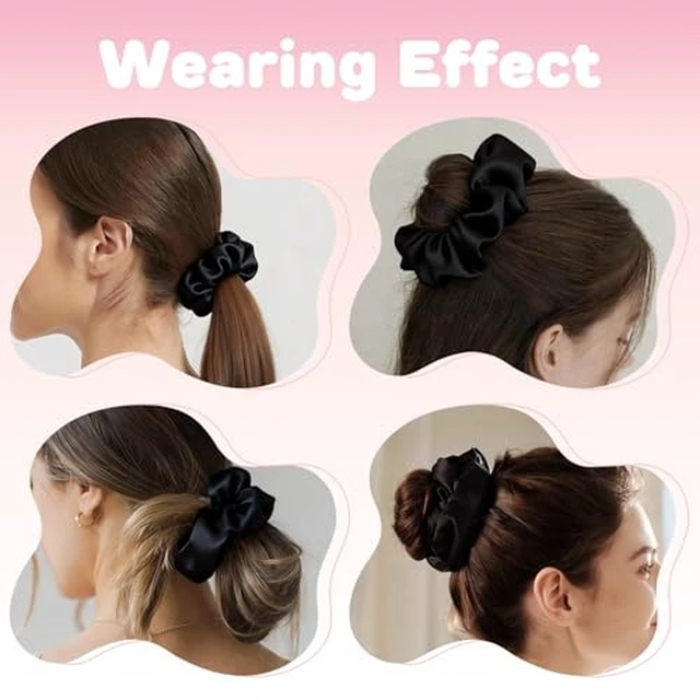 Alt view image 6 of 6 - Satin Scrunchies for Women, 5 PCS Black Silky Hair Ties for Hair Sleep - No Crease Hair Ties - Frizz-Free, Gentle Elastic Hair Bands for Thick & Thin Hair