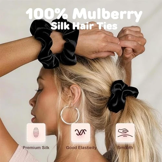 Alt view image 5 of 6 - Satin Scrunchies for Women, 5 PCS Black Silky Hair Ties for Hair Sleep - No Crease Hair Ties - Frizz-Free, Gentle Elastic Hair Bands for Thick & Thin Hair
