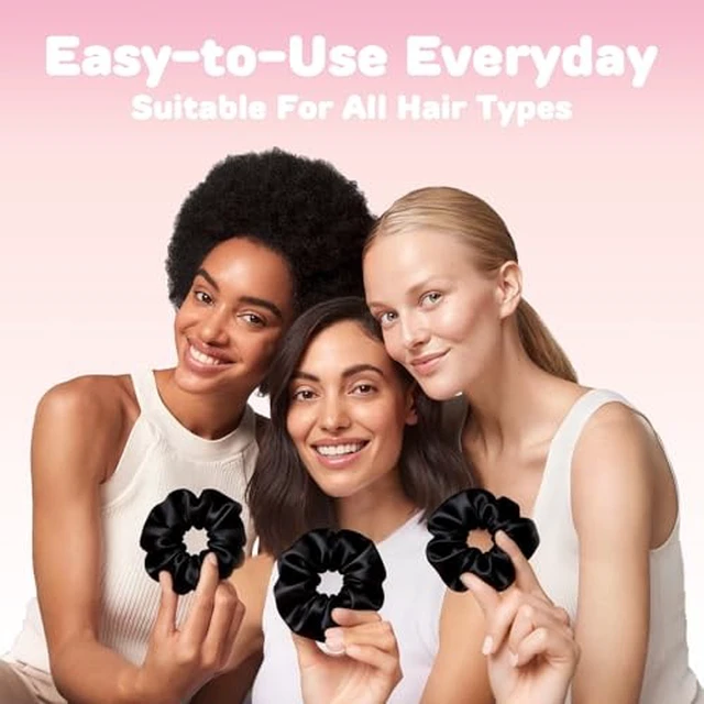 Alt view image 4 of 6 - Satin Scrunchies for Women, 5 PCS Black Silky Hair Ties for Hair Sleep - No Crease Hair Ties - Frizz-Free, Gentle Elastic Hair Bands for Thick & Thin Hair